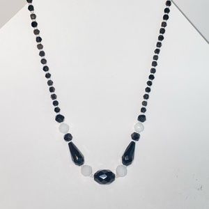 Vintage Art Deco Czech Glass Black & White Faceted Bead Single Strand Necklace